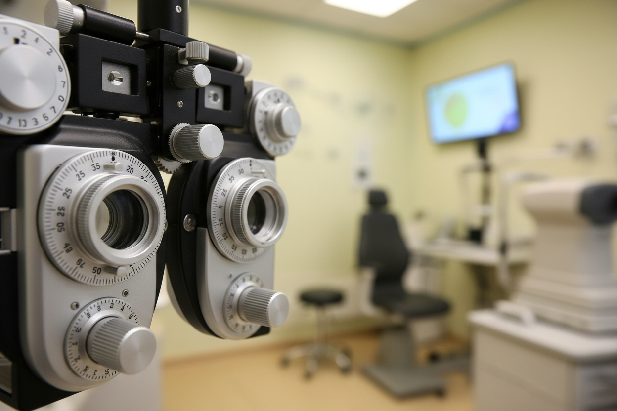 i want a photo of optometric apparatus. it can be a close-up. background should be blury